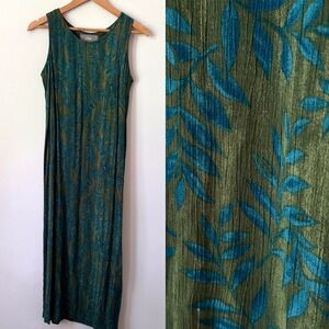 Vintage 90s Fairy Grunge Maxi Dress Sz S Petite‎ Green Blue Leaf Forest Earthy